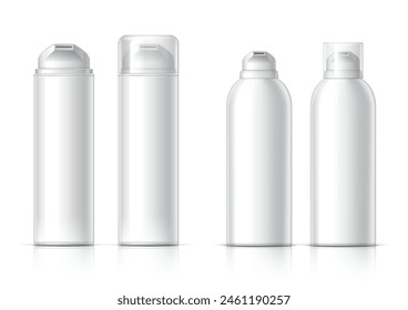 Realistic Cosmetic bottle can sprayer container. Dispenser for cream, soups, foams and other cosmetics With lid and without. Template For Mock up Your Design. vector illustration.