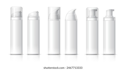 Realistic Cosmetic bottle can sprayer container. Dispenser for cream, soups, foams and other cosmetics With lid and without. Template For Mock up Your Design. vector illustration.