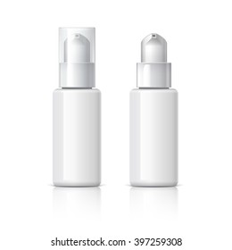 Realistic Cosmetic bottle can sprayer container. Dispenser for cream, soups, foams and other cosmetics With lid and without. Template For Mock up Your Design. vector illustration.