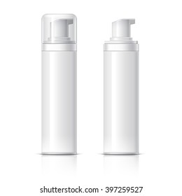 Realistic Cosmetic bottle can sprayer container. Dispenser for cream, soups, foams and other cosmetics With lid and without. Template For Mock up Your Design. vector illustration.