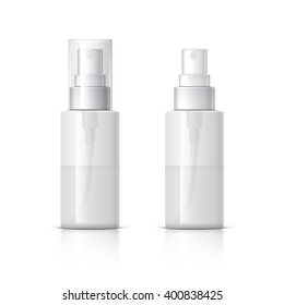 Realistic Cosmetic bottle can sprayer container. Dispenser for cream, soups, and other cosmetics With lid and without. Template For Mock up Your Design. vector illustration.