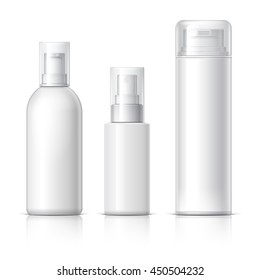 Realistic Cosmetic bottle can sprayer container. Dispenser for cream, soups, and other cosmetics With lid. Template For Mock up Your Design. vector illustration.