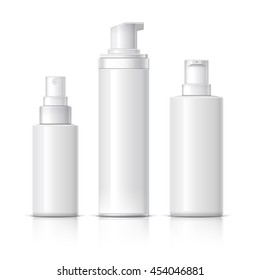 Realistic Cosmetic bottle can sprayer container. Dispenser for cream, soups, and other cosmetics. Template For Mock up Your Design. vector illustration.