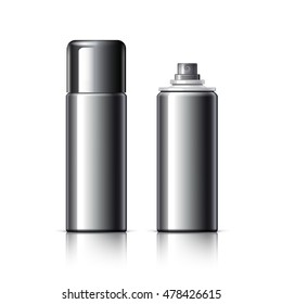 Realistic Cosmetic bottle can sprayer container. Dispenser for cream, soups, and other cosmetics With lid and without. Template For Mock up Your Design. vector illustration.