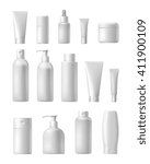 Realistic cosmetic bottle mock up set isolated pack on white background. Cosmetic brand template. Shampoo pack.