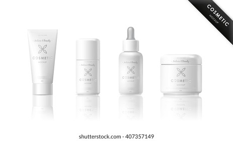 Realistic cosmetic bottle mock up set isolated pack on white background.