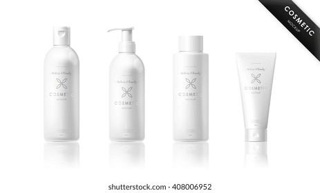 Realistic cosmetic bottle mock up set isolated pack on white background.