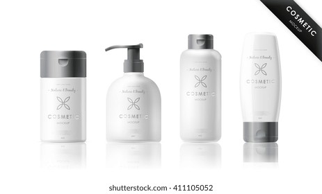 Realistic cosmetic bottle mock up set on white background