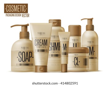 Conjunto de simulação de garrafa cosmética realista. Modelo de marca de pacote cosmético isolado