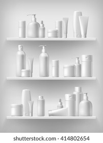 Realistic cosmetic bottle mock up set. Isolated cosmetic pack brand template.