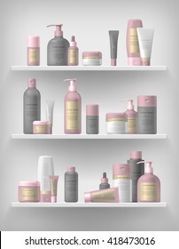 Realistic cosmetic bottle mock up set on white background.