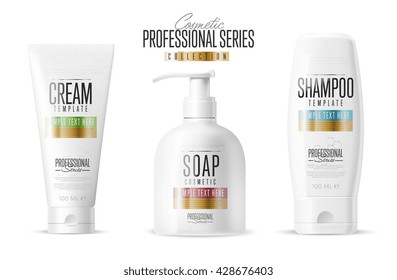Realistic cosmetic bottle mock up set on white background