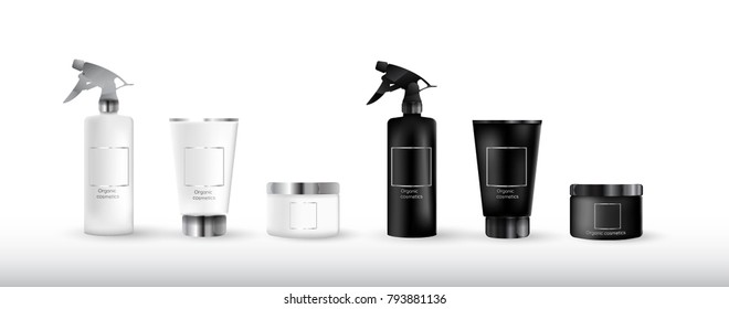 Realistic cosmetic bottle mock up set package. 