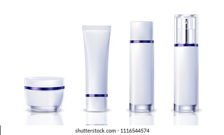 Realistic cosmetic bottle on a white background. Cosmetic package collection with mock up set for brand template. vector illustration.