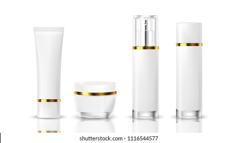 Realistic cosmetic bottle on a white background. Cosmetic package collection with mock up set for brand template. vector illustration.