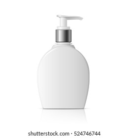 Realistic Cosmetic bottle. Oval shaped dispenser for cream, soap, and other cosmetics. Template For Mockup Your Design. vector illustration.