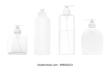 Realistic Cosmetic Bottle Set. Dispenser For Cream, Soap And Other Cosmetics. EPS10 Vector