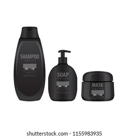 Realistic Cosmetic Bottles vector set. Tube Or Container For Cream, Ointment, Lotion. Cosmetic Vial for Shampoo. Mock Up Illustration for your design