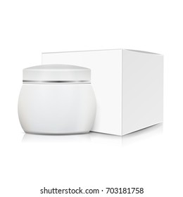 Realistic Cosmetic Box Blank Vector. White Paper Or Cardboard Box. Natural Cosmetics Packaging Illustration.
