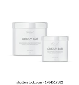 Realistic cosmetic cream jars on white background. Cosmetic cream containers and tubes for cream, shampoo, gel, balsam, conditioner. 3d Vector Illustration