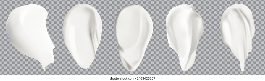 Realistic cosmetic cream smears set.isolated on transparent background , fluid facial milk drop, brush splash element.Vector illustration