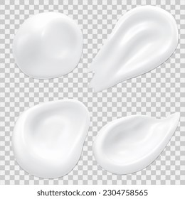 Conjunto de vectores de nata cosmética realista. Gotas de crema blanca para productos de cuidado de la piel, ilustración de textura de frotis.