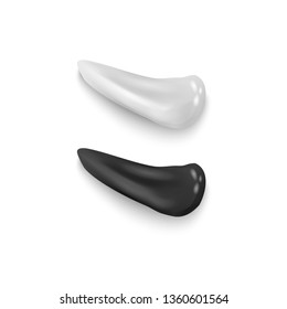 Realistic cosmetic cream smears. White and black drops on white background, smear isolated vector texture