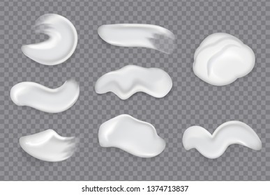 Realistic cosmetic cream smears.
White cream drops for skincare product, smear texture illustration