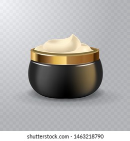 Realistic cosmetic jar on a transparent background. Cosmetic package collection for cream, soups, foams. Mock up set for brand template. vector
