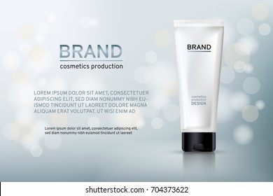 A Realistic cosmetic mockup design. Cosmetics products for cream, soups, foams, shampoo, glue. Mock up for your brand template. Vector illustration.