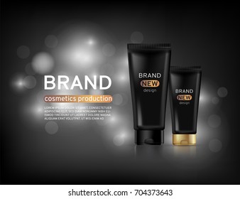 A Realistic cosmetic mockup design. Cosmetics products for cream, soups, foams, shampoo, glue. Mock up for your brand template. Vector illustration.