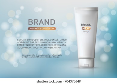 A Realistic cosmetic mockup design. Cosmetics products for cream, soups, foams, shampoo, glue. Mock up for your brand template. Vector illustration.