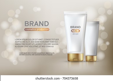 A Realistic cosmetic mockup design. Cosmetics products for cream, soups, foams, shampoo, glue. Mock up for your brand template. Vector illustration.