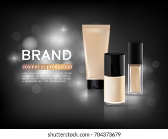 A Realistic cosmetic mockup design. Cosmetics products for cream, soups, foams, shampoo, glue. Mock up for your brand template. Vector illustration.