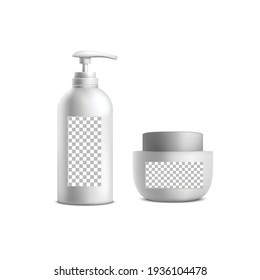 Realistic cosmetic mockups. skin care cosmetics bottles, container and jar. spa beauty product. spray, lotion and cream package
