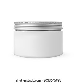 Realistic cosmetic moisturizer body cream jar mockup isolated on white background. White plastic beauty product container with metal cup 3d vector illustration