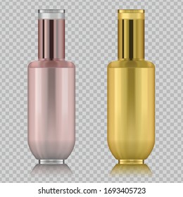 Paquete de plástico cosmético realista aislado en fondo de mosaico. Recipiente líquido para gel, loción, crema, champú. Paquete de productos de belleza, ilustración vectorial