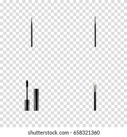 Realistic Cosmetic Stick, Powder Blush, Brow Makeup Tool And Other Vector Elements. Set Of Cosmetics Realistic Symbols Also Includes Brush, Eye, Stick Objects.