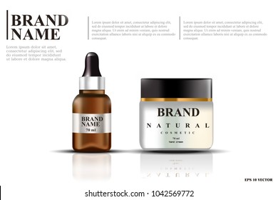 Realistic cosmetic template, realistic cosmetic bottle, container for cream, spray in a glass bottle