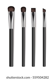 Realistic cosmetics brush set isolated on white background vector illustration. Facial makeup tools collection. Various fashion and beauty professional brush, decorative cosmetics concealer powder
