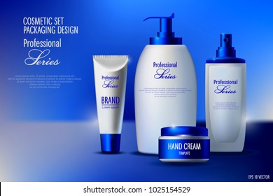 Realistic cosmetics, illustration of cosmetics for promoting premium products, hair shampoo, soap and hand cream