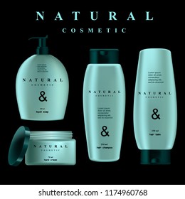 Realistic cosmetics, illustration of cosmetics for promoting premium products, hair shampoo, soap and hand cream