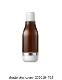 Realistic cosmetics product bottle. Sleek cosmetic flask with a screw-on lid and brown glass. Durable and stylish pack for beauty routine. Isolated 3d vector pack mockup for storing makeup essentials