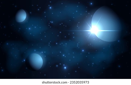 Realistic cosmos vector background with planets in outer space in dark starry sky. Futuristic space galaxy. Vector illustration