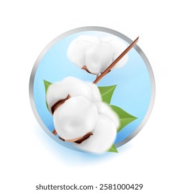 Realistic cotton branch mockup isolated on white background. Vector illustration. Ready for use in your design. EPS10.
