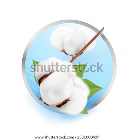 Realistic cotton branch mockup isolated on white background. Vector illustration. Ready for use in your design. EPS10.