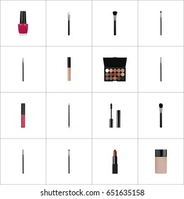 Realistic Cover, Beauty Accessory, Pomade And Other Vector Elements. Set Of Cosmetics Realistic Symbols Also Includes Mascara, Pomade, Cosmetics Objects.