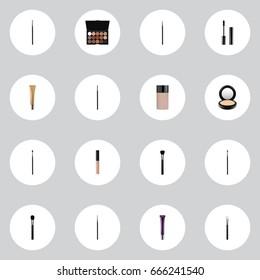 Realistic Cover, Brow Makeup Tool, Collagen Tube And Other Vector Elements. Set Of Maquillage Realistic Symbols Also Includes Cream, Multicolored, Makeup Objects.