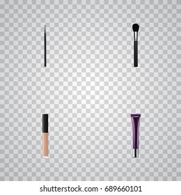 Realistic Cover, Day Creme, Cosmetic Stick And Other Vector Elements. Set Of Maquillage Realistic Symbols Also Includes Cosmetics, Powder, Cover Objects.