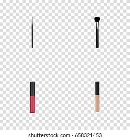 Realistic Cover, Liquid Lipstick, Fashion Equipment And Other Vector Elements. Set Of Maquillage Realistic Symbols Also Includes Cover, Lipstick, Pomade Objects.